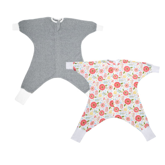 Sleeping Baby Heather Grey & Pink Poppy Fleece Flying Squirrel - Bundle of 2 - Blooming Baby